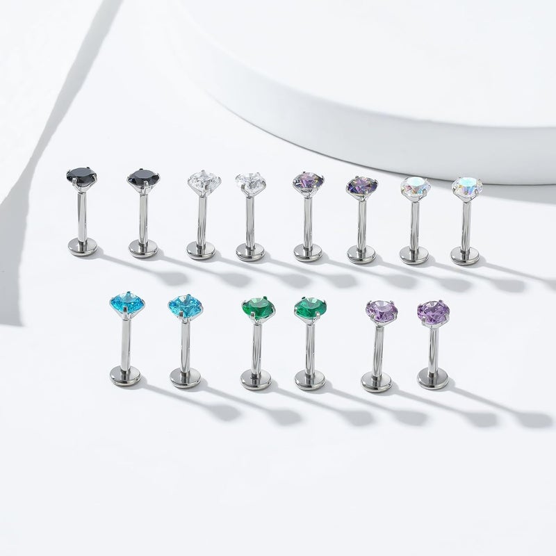TOMIDES G23 Titanium Lip Rook Labret Studs Helix Tragus Earring Set 16G Threadless CZ Nose Stud Hypoallergenic Conch Lobe Cartilage Push Back Monroe Piercing Jewelry - Image 3